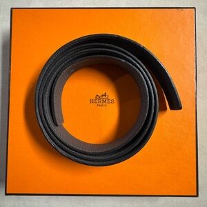 HERMES Leather Belts Men Black/Tin Gray-Box